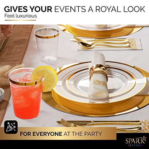 Sparksettings Gold Plastic Cups Disposable, 50 Pack 10Oz Elegant Clear Party Cups, Sturdy Plastic Wine Tumblers For Weddings, Bridal Showers, Christmas Disposable Cups For Wine, Sodas, Drinks #TOP4