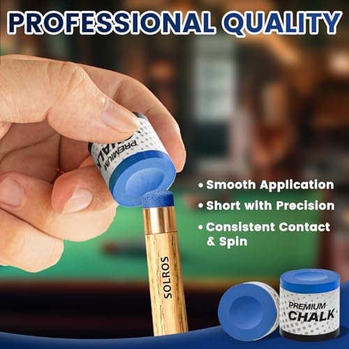 Pool Chalk 3 Pcs Billiards Cue Stick Premium Chalk Pure Cube Round Chalk Table Accessories High Performance Low Deflection for Professional Tournament Snooker Games, Gifts, Home Blue - SOLROS