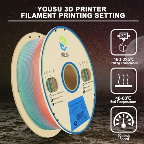 Image of YOUSU PLA Filament Glow in The Dark Multicolor,Rainbow PLA Filament, Gradient 3D Printer Filament Color Change, 1kg(2.2lbs) Spool.