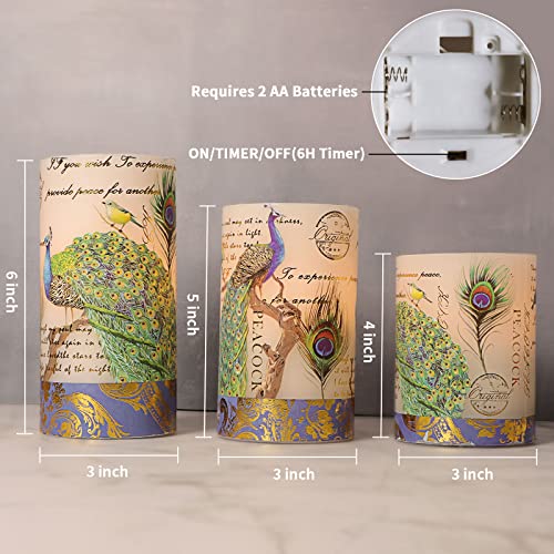 Image of Flameless Candles Peacock Decor Battery Operated Candle with Remote Real Wax Flickering LED Pillar Candle Vintage Home Decor for Spring, Summer, Wedding Decor, Mothers Day Gifts