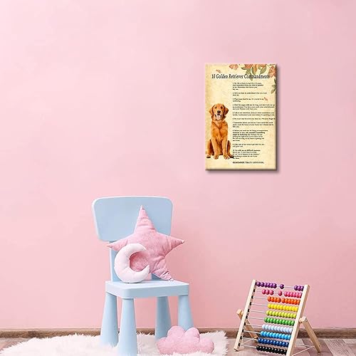 Miniatura 4 de Golden Retriever - Póster enmarcado de 10 mandamientos para perros, lienzo de animales, decoración de pared para mascotas, citas divertidas,