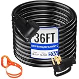 VEVOR 36 FT 50 Amp RV Extension Cord Durable Premium Power Cord RV 26.5mm Wire Diameter Extension Cord Copper Wire RV Cord Power Supply Cable for Trailer Motorhome Camper with Handles