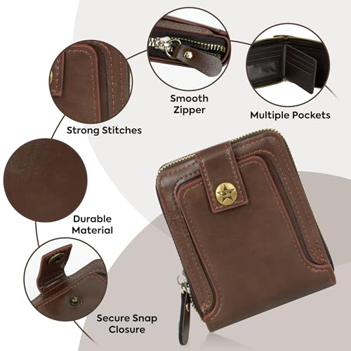 Image of Storite Men's Genuine Leather RFID Blocking Wallet - Zip Around Bifold Design with 11 Card Slots, ID Window & 2 Bill Compartments - Brown (Brown)