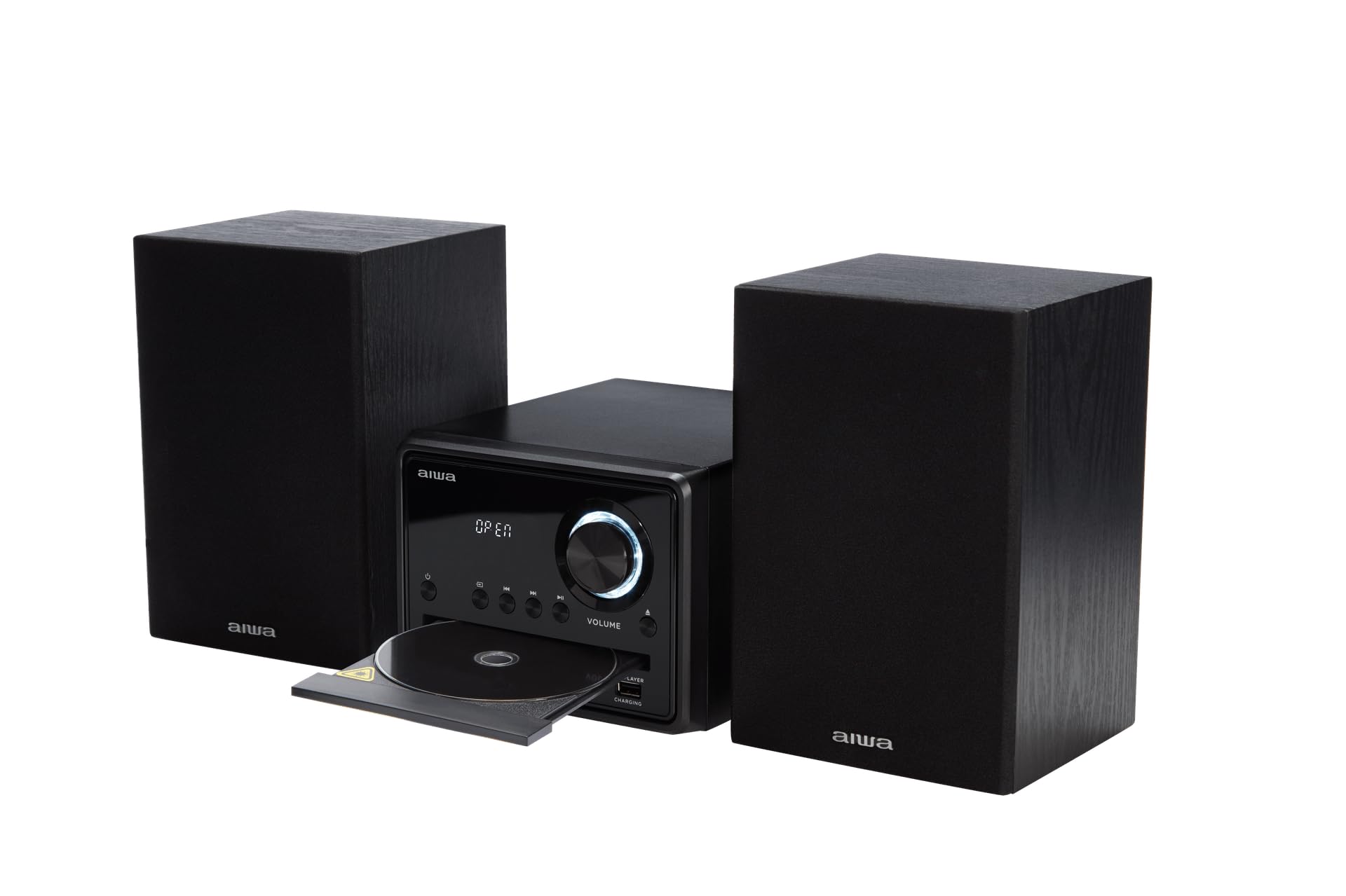 AIWA - MCBT-350, Mini Sistema Hi Fi Clase D de 20 W, Reproductor de CD MP3, Bluetooth 4.2 inalámbrico, Radio FM Digital 40 emisoras, USB Reproducción de Carga, entradas RCA, Salida de Auriculares