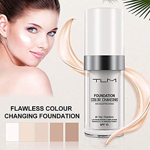 Colour Changing Foundation, Flawless Color Changing Foundation Makeup Base Moisturizing Liquid Foundation for Women Girls SPF15, Sunscreen, Non-greasy, Non-marking, Long lasting(2Pack)