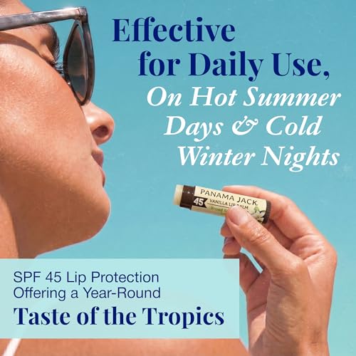 Image of Panama Jack Sunscreen Lip Balm SPF 45 Broad Spectrum, Non-Waxy, 5 Pack | Moisturizing, UVA-UVB Water Resistant Sticks, Smooth Hydrating Formula Prevents & Soothes Sensitive, Dry, & Chapped Lips