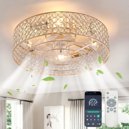 XINGSIYUELYX 20 Inch Gold Crystal Fandelier Ceiling Fans with Lights, Ceiling Fans with Lights Remote Control, Mid Century French Caged Fandelier with 6 Speeds for Bedroom, Living Room by XINGSIYUELYX - Used condition - US$126.33