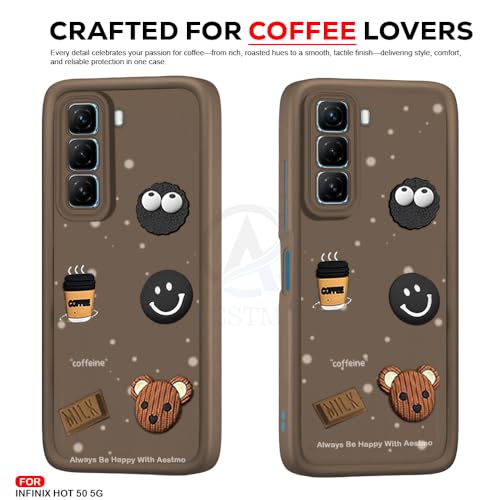 Image of AESTMO Back Case Cover for Infinix Hot 50 5G Cover | Cute Fun Cartoon 3D Ball | Coffee Silicone Case | Full Body Protection | Camera Protection Back Cover for Infinix Hot 50 5G (Brown)