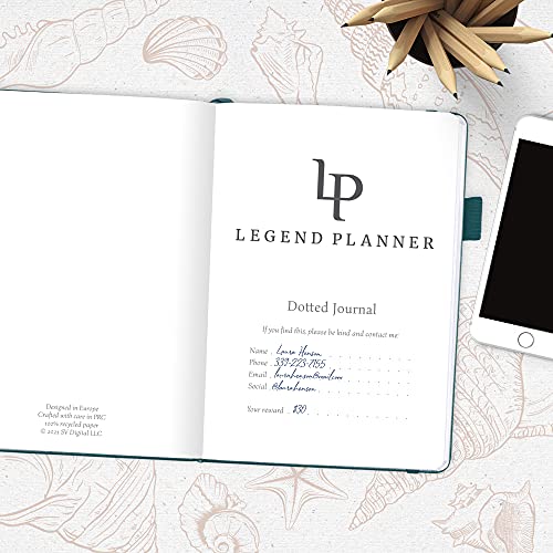 Legend Planner Dotted Journal – A5 Dot Grid Notebook With Thick 120Gsm Paper & Hardcover – Dot Gridded Bullet Notebook – Pen Loop, Elastic Closure, 159 Numbered Pages, 560+ Stickers - Dark Teal #TOP2