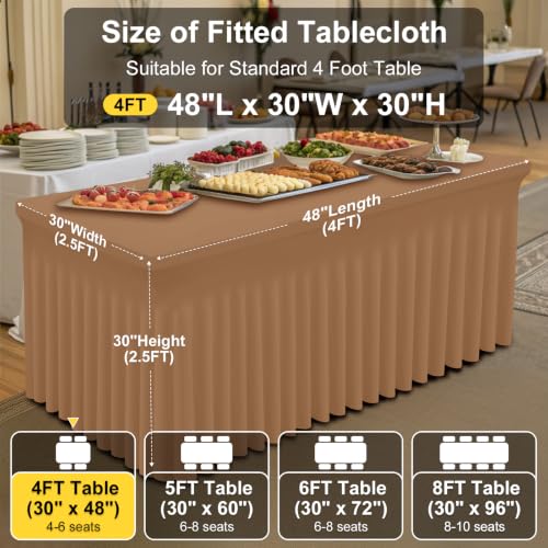 Image of Smiry Spandex Elastic Fitted Table Cloth Skirt for 4FT Rectangle Table | Stretch Washable Table Cloth, Banquet Table Cover for Wedding, Party, Indoor & Trade Shows, (Khaki, 48Lx30Wx30H)