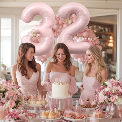 Image of 40 Inch Light Pink Number 32 Foil Big Balloon 0-9 Giant Digital 32nd for Birthday Anniversary Graduation Decorations