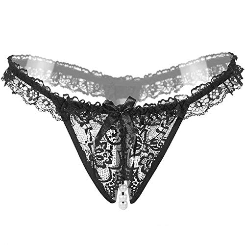 Sexy Underwear, Kinds of Women T-Back Thong G-String Underpants Sexy Lacy Panties (Free Size, Lace Bow - Black)