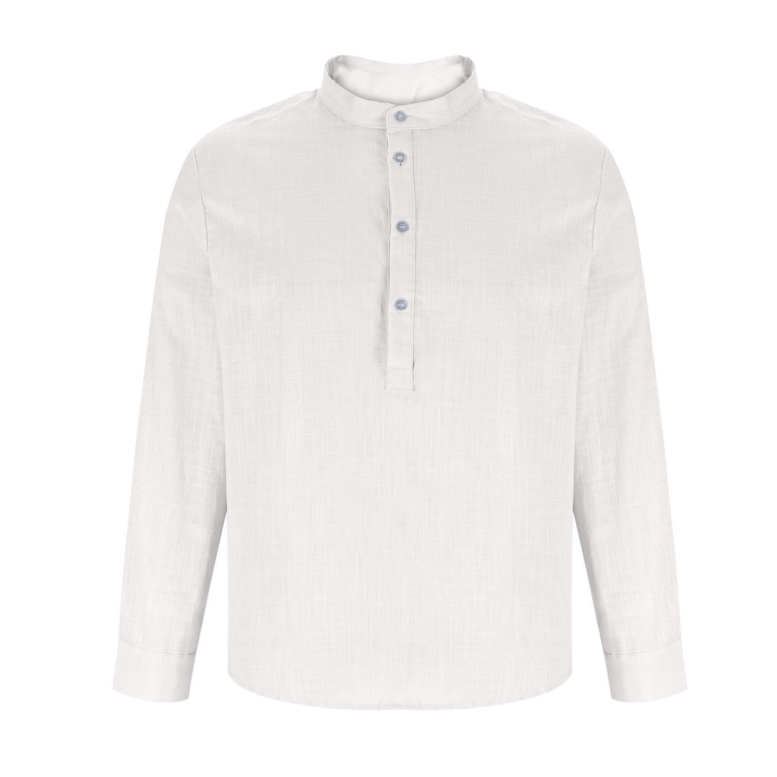 Polo Coton Homme Manches Longues Henley Polos Col Mao Tee Shirt Coupe Ample Tshirt Couleur Unie T-Shirts Décontractée Teeshirt Leger Respirant Hauts avec Boutons Vêtements Loisirs Haut