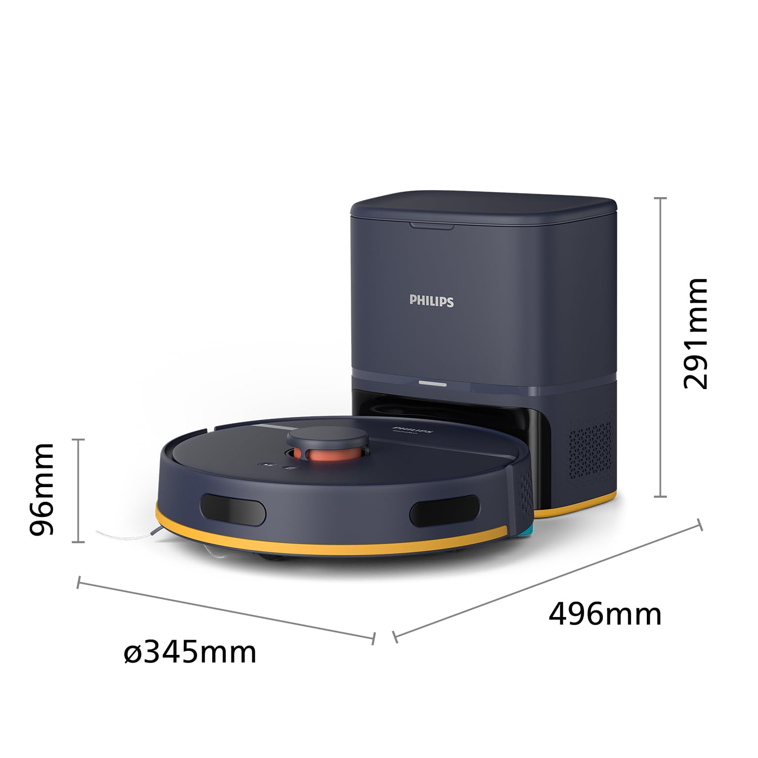 Philips HomeRun seria 2000: Robot Odkurzający i mop 2w1 o mocy ssania 2700 Pa i czasie pracy 130 min, z nawigacją laser., samo-opróżnianą stacją, z aplikacją, kolor ciemnoniebieski (XU2100/10)