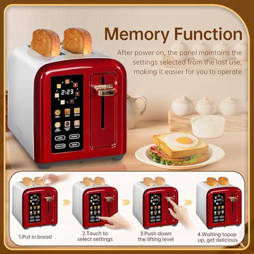 Image of SEEDEEM Toaster 2 Slice, Full Touch Control Stainless Toaster, LCD Display, 50% Faster Heating Speed, 6 Bread Type, 7 Shade Setting, 1.5''Wide Slots, Removable Crumb Tray, 1350W, Dark Cherry