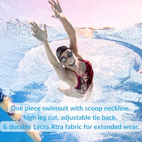 Sporti Tie Back One Piece Swimsuit - Magenta/Black - 36 - Image 3