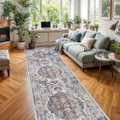 Washable 3x12 Hallway Runner Rugs: Indoor Long Ultra Soft Rug for Entryway Kitchen Water Resistant Light Weight Carpet for Bathroom Living Room Non Slip Floor Mat for Bedroom Dining Room(Brick,3x12)