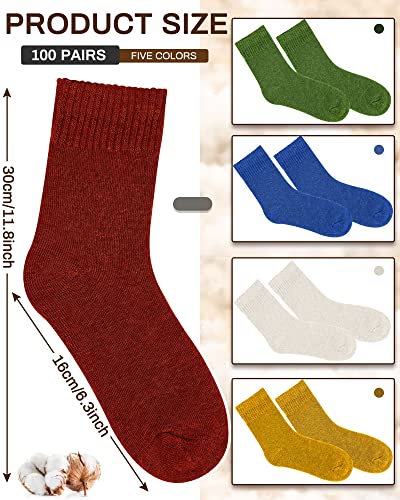 Funtery 100 Pairs Crew Socks Bulk for Women Men Athletic Thermal Calf Casual Boot Socks Gifts for Unisex Homeless Size 5-102