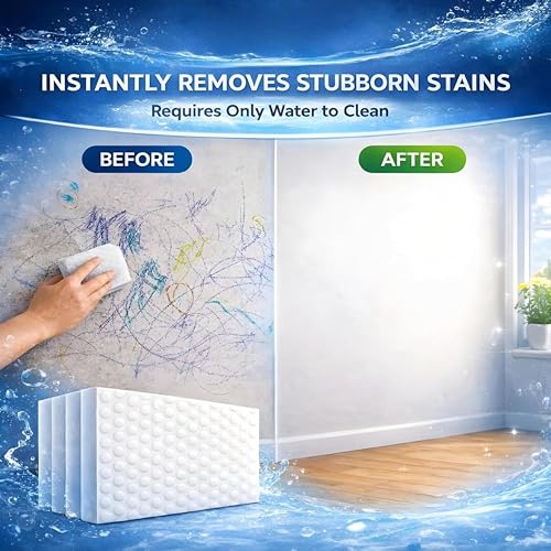 Image of Magic Cleaning Sponge Eraser Pack of 4 | Multi Purpose Cleaning Block for Wall Marks, Tile Stains, Kitchen Surfaces, Bathroom Cleaning, Shoe Soles & Household Dirt | Water Activated Cleaning Sponge
