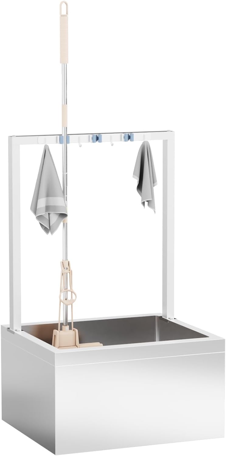 TONGMO Stainless Steel Floor Mop Sink, Mop sink with Cleaning Tool Rack | 19" x 22" x 12" 22" x 19" x 12" - No Backsplash