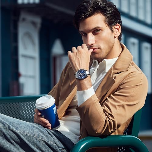 باي بنيار ساعة كرونوغراف مقاومة للماء حتى عمق 100 متر للرجال بسوار جلدي بني وحركة كوارتز، ساعة انالوج بعقارب مناسبة للعمل وكاجوال، هدية للرجال