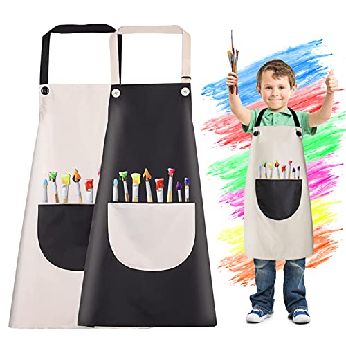 Delantal Pintura Infantil,Niños Delantales con Bolsillo,Niños Artista Delantales,Delantal Infantil,Delantal de Cocina Infantil para Pintura Artística Cocinar Hornear (Gris negro) Cover