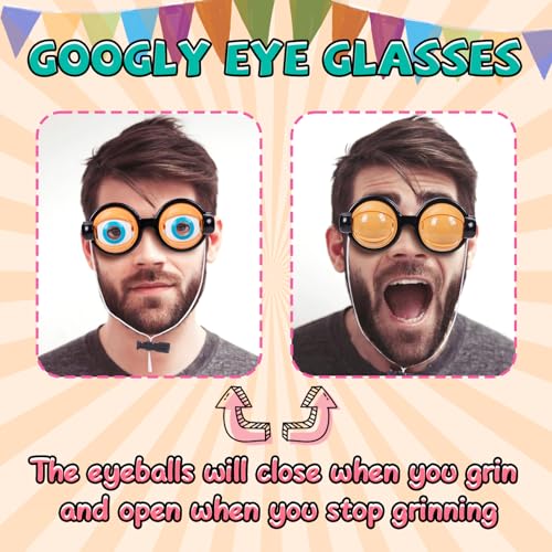2PCS Funny Glasses for Adults Crazy Eye Glass Googly Eye Glasses Adult Size Silly Sunglass With Blinking Eyeball On Them Novelty Eyeglasses for Kids Hilarious Gag Gifts Prank Stuff Goofy Glasses Joke