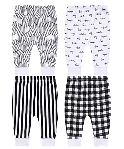 Image of Lazyrhino Pack of 4 Baby Jogger Pants - Soft Cotton Pants for Boys and Girls - Unisex Cute Color Designs for Infants