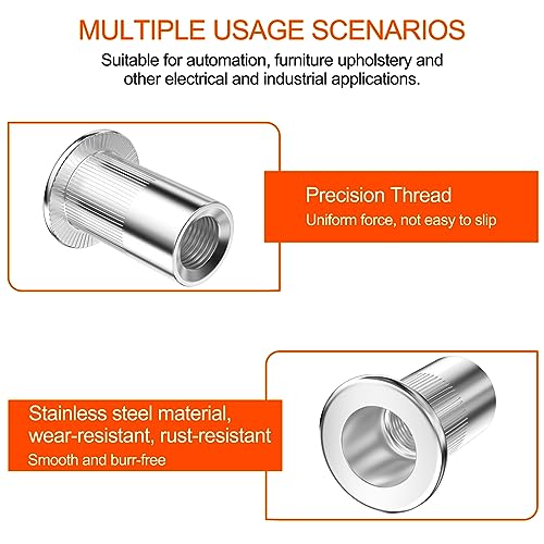 Mesybveo 100 Stück M6 Nietmuttern, Blindnietmuttern aus Edelstahl, Gewinde Rivet Nutsert Flachkopf, Einnietmuttern mit Gewinde, Robust Gewindenieten Senkkopf Für Metall und Kunststoffplatten