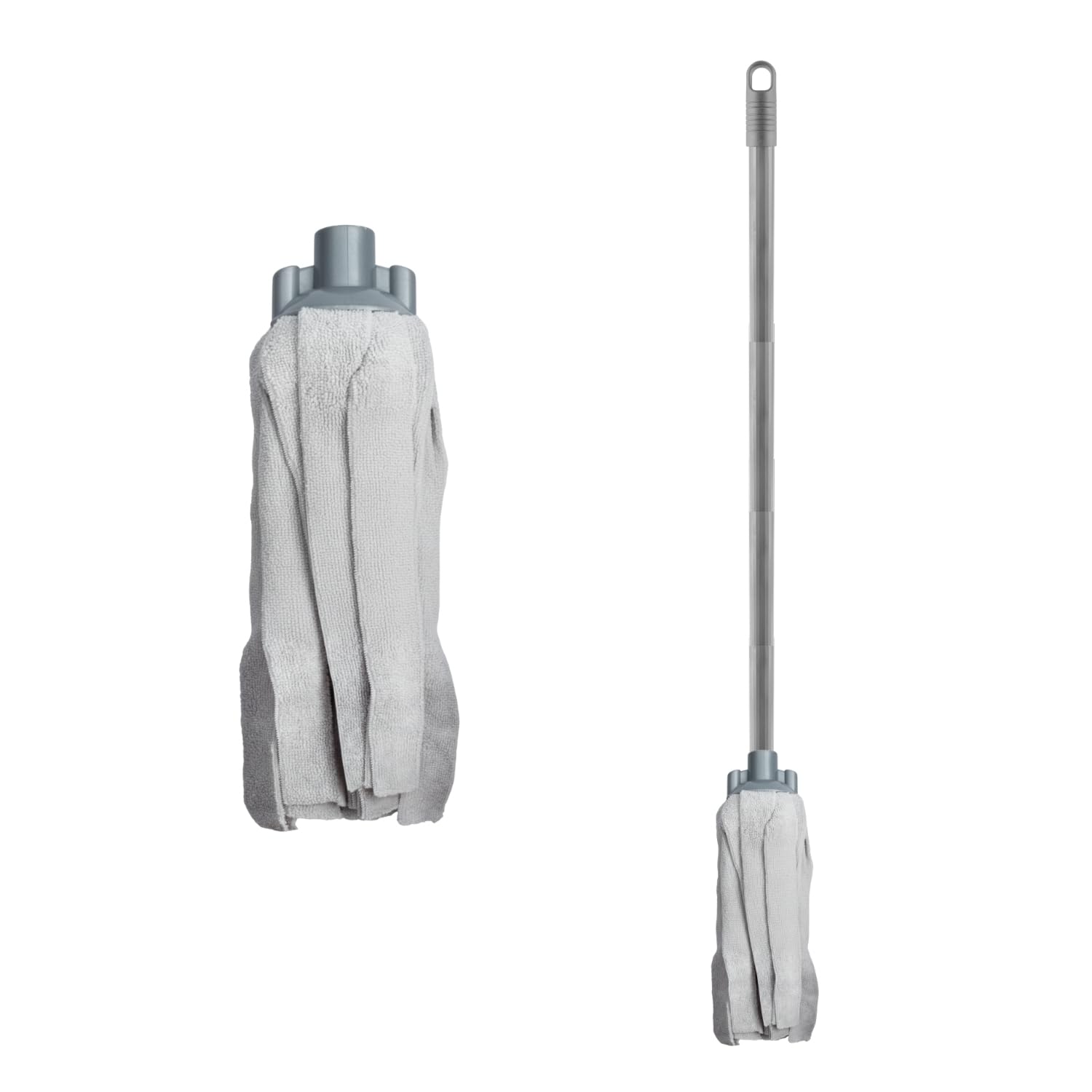 Homeshopa.com Grey Homeshopa Microfibre Strip Mop Head With Long Metal Handle, Super-Absorbent Mop Head Replacement, Effortlessly Removes Dust & Dirt, Ideal Household Floor Cleaner