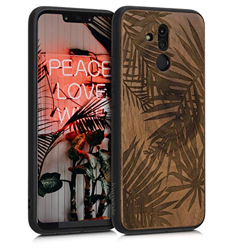 kwmobile Funda Compatible con Huawei Mate 20 Lite - Funda de Madera de Nogal Palmeras marrón Oscuro