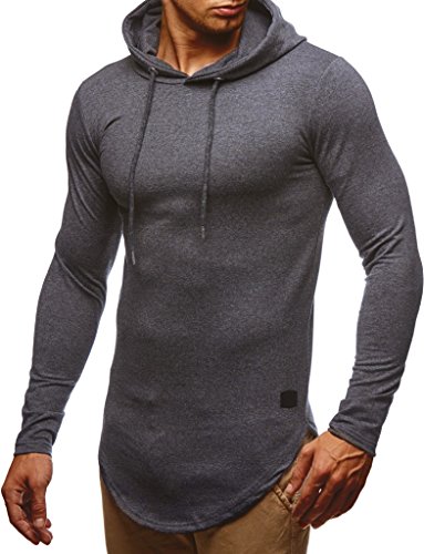 Leif Nelson Herren Kapuzenpullover Slim Fit Baumwolle-Anteil Moderner weißer Herren Hoodie-Sweatshirt-Pulli Langarm Herren schwarzer Pullover-Shirt mit Kapuze LN6365 Anthrazit Medium