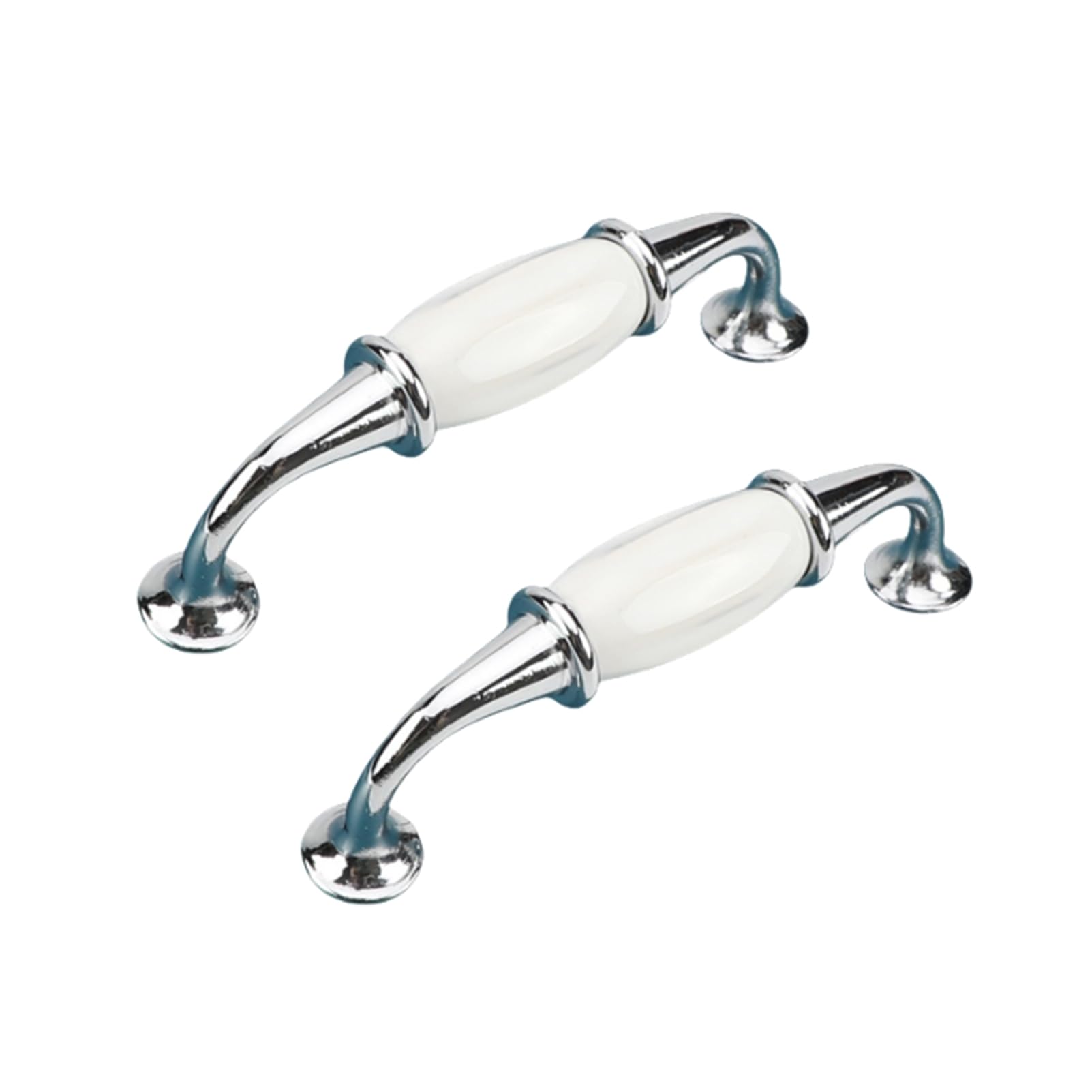 2 Pack Ceramic Handles European Style Vintage Drawer Handles Cabinet Door Handles Cupboard Handles Wardrobe Handles Furniture Handles Zinc Alloy Kitchen Door Knobs (Bright Chrome+White,Pitch:96mm)