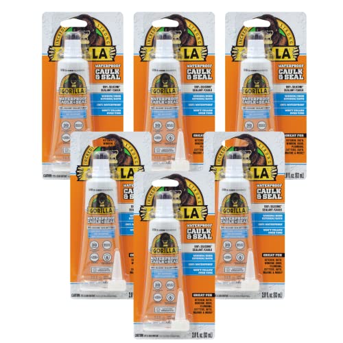 Image of Gorilla Waterproof Caulk & Seal Silicone Sealant, 2.8oz Squeeze Tube (Pack of 6) - White Caulking Sealant for Kitchen, Window, Bath, Marine, Door and More