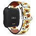 Mingdao Compatible with Fitbit Versa 2 / Versa / Versa Lite / Versa SE Patterned Leather Replacement Band (Sunflower Pattern-Wb02)
