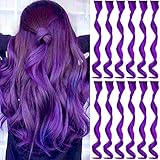 GPOVVIMX 12 PCS Purple Hair Extensions Clip in, Curly Wavy Colored Extension for Kids Girls - Party Highlights Synthetic Hairpiece 17 inch