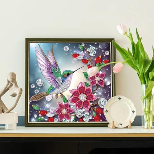 Image of AiYuanzsh Special Shape Diamond Art Kits for Adults, Hummingbird and Flowers 5D Crystal Rhinestone Diamond Art Canvas, DIY Paint by Diamonds Craft Kits, Sparkling Diamond Painting Wall Decor