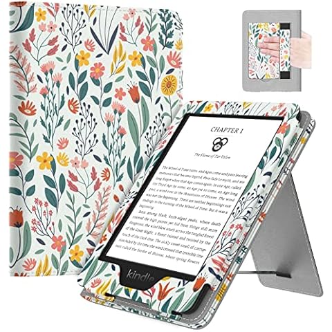 MoKo Case Fits All-New 6" Kindle (11th Generation, 2024/2022 Release)/ Kindle (10th Gen,2019)/Kindle (8th Gen, 2016), Ultra Lightweight PU Shell Cover with Auto Wake/Sleep for Kindle 2024, Flowers Cover