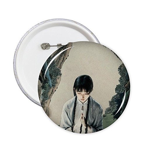 Peinture chinoise broches rondes et badge motif montagne bouddhiste blanc pour décoration vêtement
