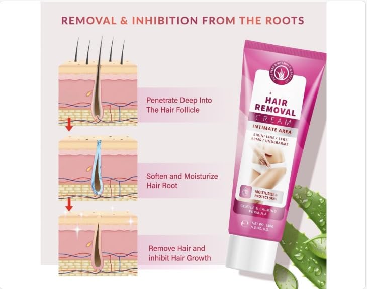Miniatura 4 de Crema Depilatoria para Mujeres Crema Depilatoria para Áreas Íntimas y Área Púbica con Aloe Vera y Vitamina E - Depilación para Cuerpo Piernas,