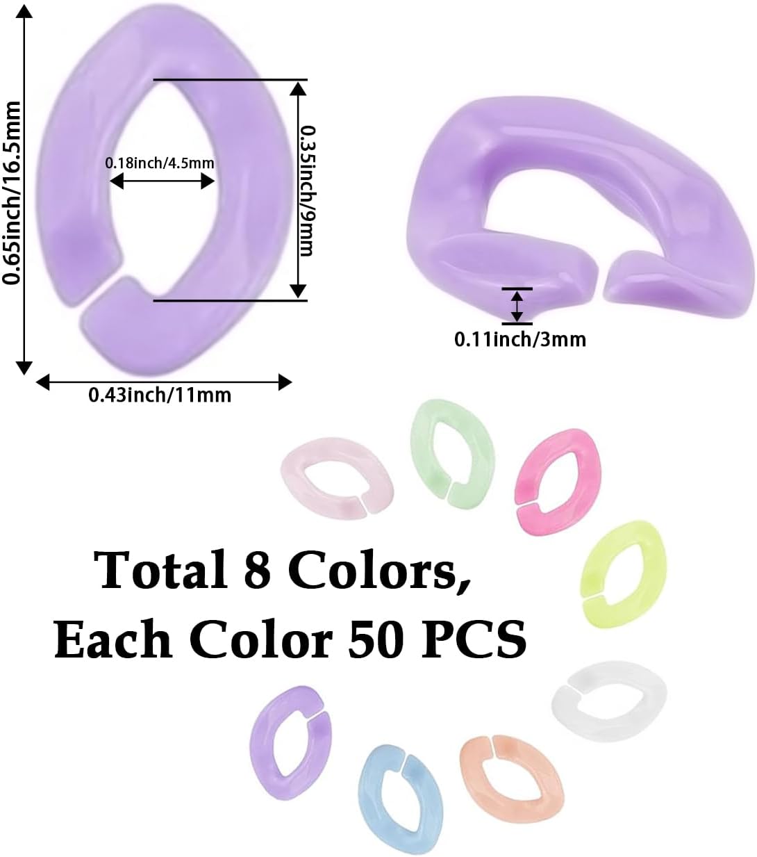400 Pcs Acrylic Linking Rings, 8 Colors Open Quick Linking Rings Candy Colors Oval Link Chain Ring for Jewelry Making Bracelets Necklaces Earring Key Chains - Image 2
