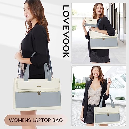 Image of LOVEVOOK Laptop Tote for Women - 15.6 Inch Professional Leather Computer Briefcase - Waterproof, Large Capacity Business Teacher Office Bag - Crossbody Purse