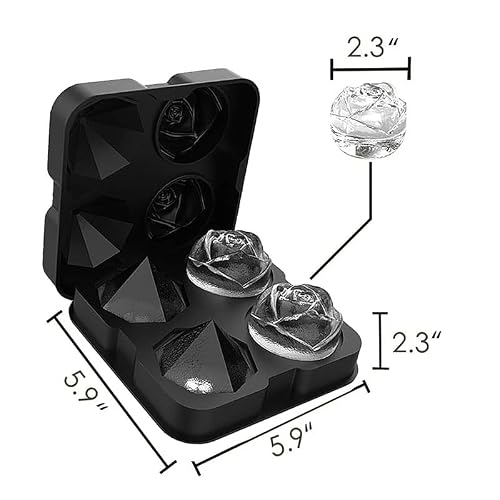 Full.luck Silicone Ice Cube Tray Molds, Rose & Diamond Shaped Ice Ball Maker With Lid & Square Cube, Large Ice Cube Mold For Whisky, Cocktails, Bourbon & Juice, Bpa Free & Resuable #TOP3