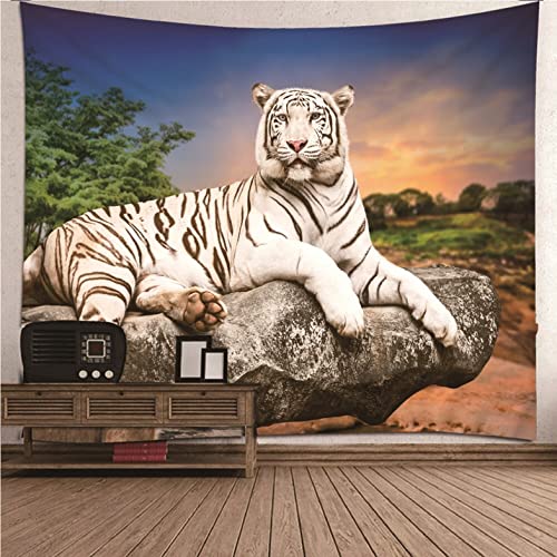 Decoration murale chambre bebe avec la tapisserie tissu blanc de tigre romantique 200x200cm