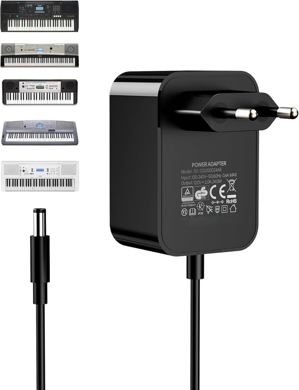 12V 2A Power Adapter for Keyboard Piano Keyboard Charger for DC/AC 12V 2A Power Supply Charger for PSR DGX YPG YPT DD, EZ, P Series Electronic Piano 1.5m Cable-image-20