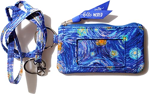 Wallet Keychain for Women id Wallet Keychain, Zip ID Case with Lanyard Lanyard with id Holder Wallet Keychain for Women, Starry Night
