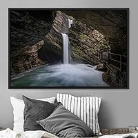 Framed Canvas Wall Art Mountainfalls Group Multicolor Nature Photography Realism Relax/Calm - 16x24 inches