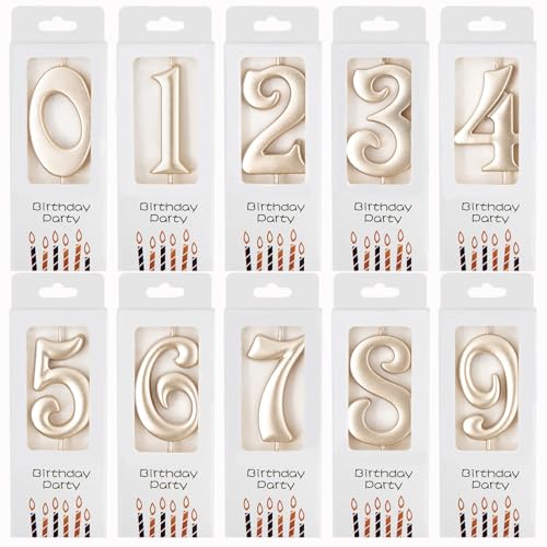 Calkkrer 10 Pezzi Candele Numero Champagne Oro 0-9 per Compleanno, 18° Compleanno Decorazione Ragazza, Decorazione Torta, Festa, Baby Shower, Candele di Compleanno