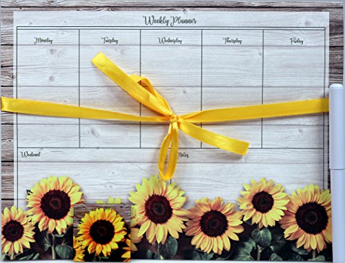 Creative Hobbies Magnetic Weekly Calendar Memo Grocery List Notepad Set, 52 Sheets with Pen & Decorative Magnet - Sunflowers