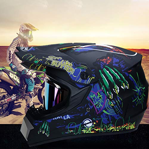 Gmuret Professioneller Motocross Helm für Kinder Erwachsene, Motocross Dirt Bike Offroad Motorradhelm Set mit Schutzbrille Handschuhe Reitmaske